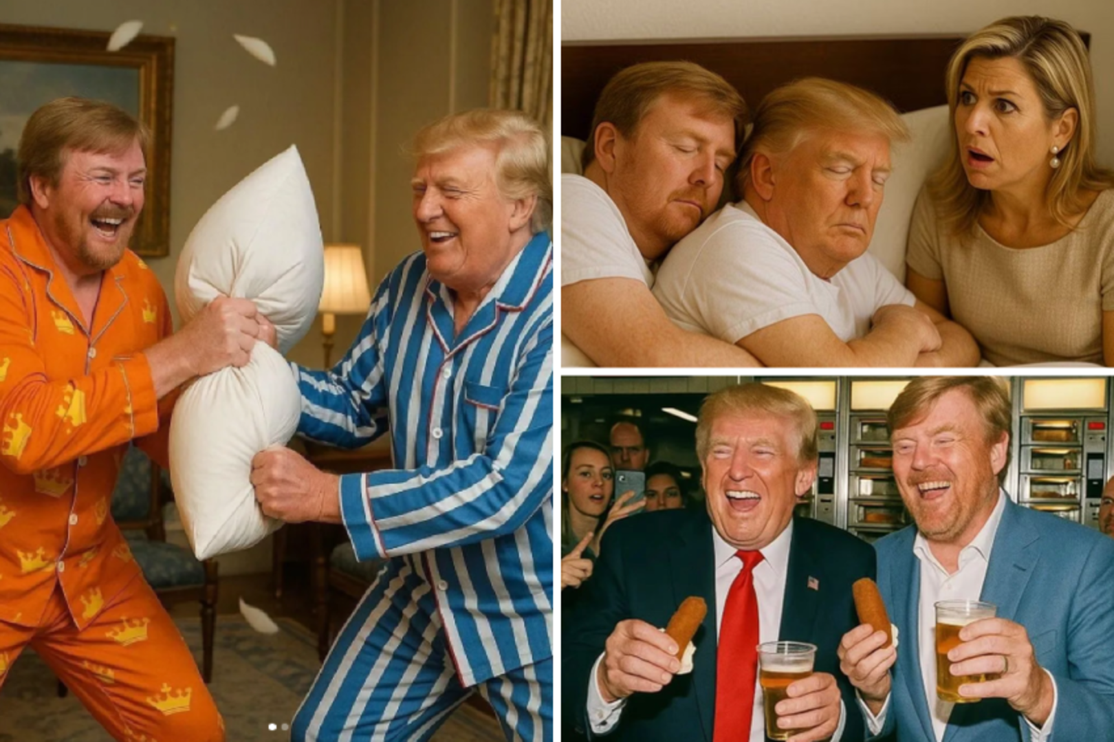 Hielden Trump en Willem-Alexander kussengevecht? Of haalden ze kroket ...