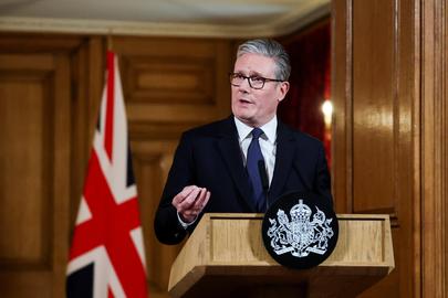 Britain’s Prime Minister Keir Starmer answers questions from the press after delivering a statement inside No. 10 Downing Street, on the day the cabinet is recalled to discuss the situation in Gaza, in London, Britain, July 29, 2025. REUTERS/Toby Melville/Pool
