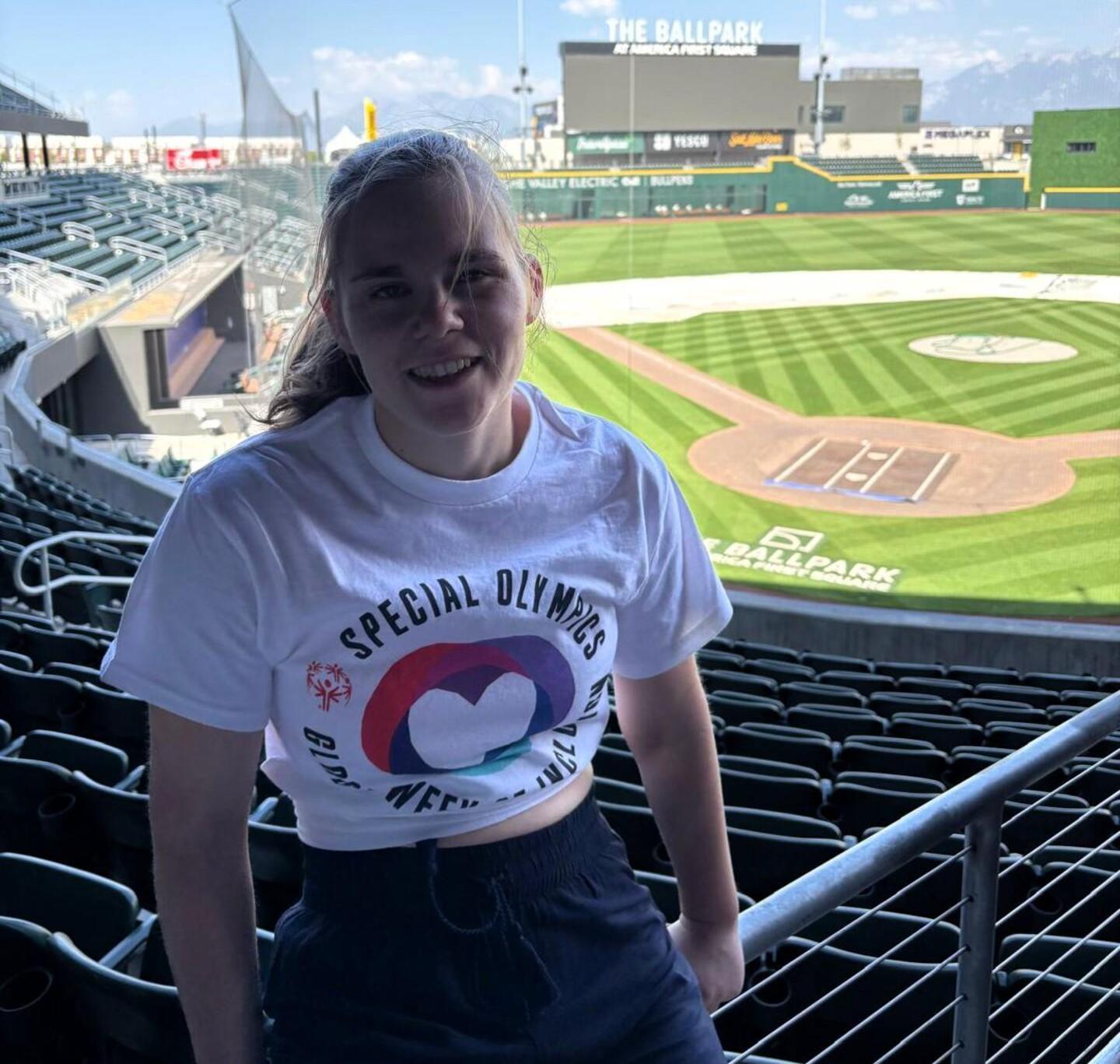 Celine Ramaekers in het stadion van Salt Lake Bees.