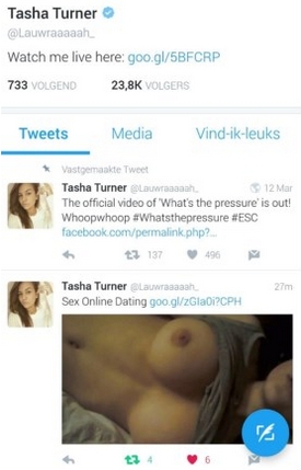 Laura Tesoro toont blote borsten op Twitter | GVA